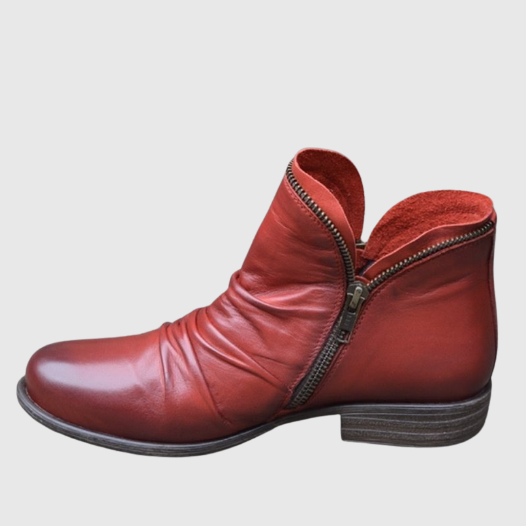 Lunara | Chic Side-Zip Leather Ankle Boots