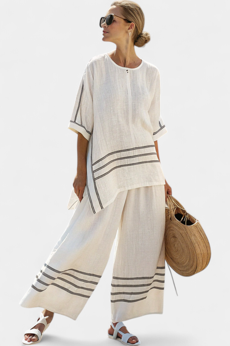 Wynric | Sophisticated Striped Asymmetrical Top & Bold Pants