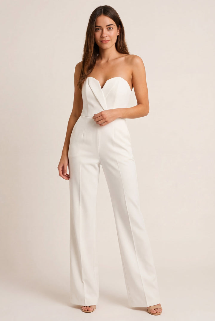 Sleeveless One-Piece Jumpsuit | With V-Neck and Wide-leg Trousers